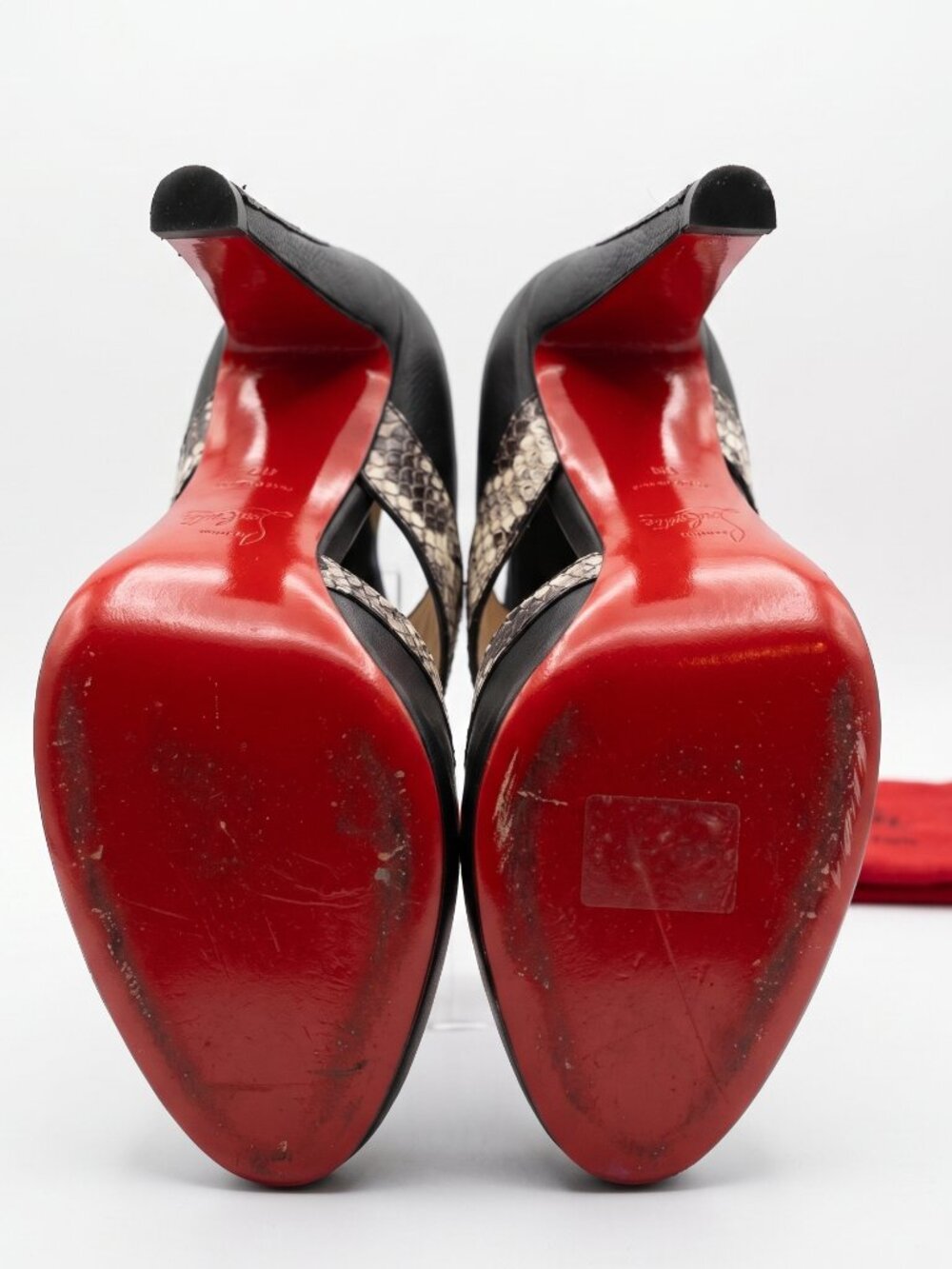 Christian Louboutin Knee High Platform Boots Python Trim Red Bottom Heels Size 7 - Picture 3 of 4